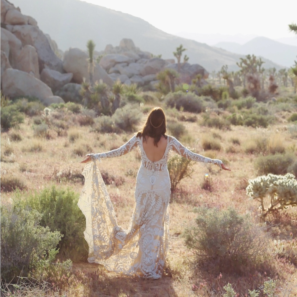 Elegant Cream Lace Wedding Dress - Picture 3 of 16